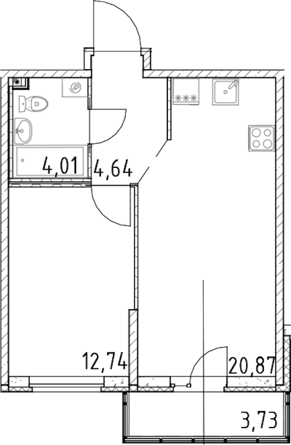 1-комнатная квартира 42.26 м², 16/23 эт., ЖК «Город Первых»